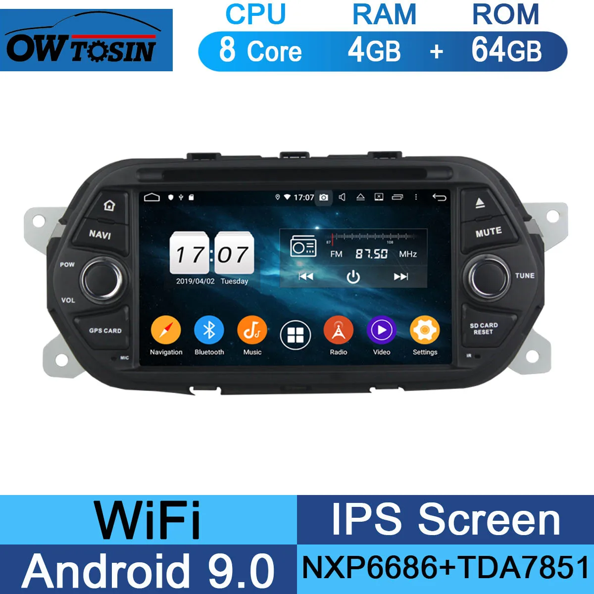 64G " ips 1024*600 8 ядерный 4 Гб ram+ 64 Гб rom Android 9,0 автомобильный dvd-плеер для FIAT EGEA CarPlay Parrot BT Радио AdasDVR - Цвет: 64G