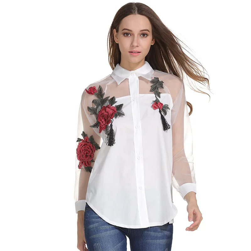 Vadim Горячая продажа Полная Блузка Плюс Размер Blusa Новая розовая вышитая рубашка