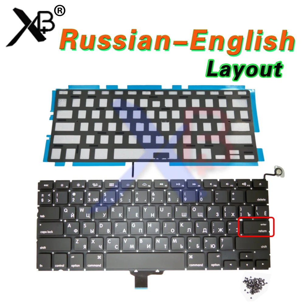

For MacBook Pro 13.3" A1278 RU Russian-English standard Small Enter RS Russian keyboard/Backlight Backlit+100pcs keyboard screws