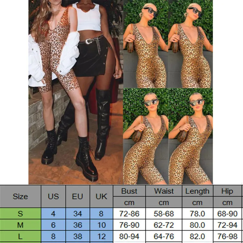 

Women Summer Sexy V-neck Leopard Bodycon Bodysuit Leotard Jumpsuit Romper Tops Shorts