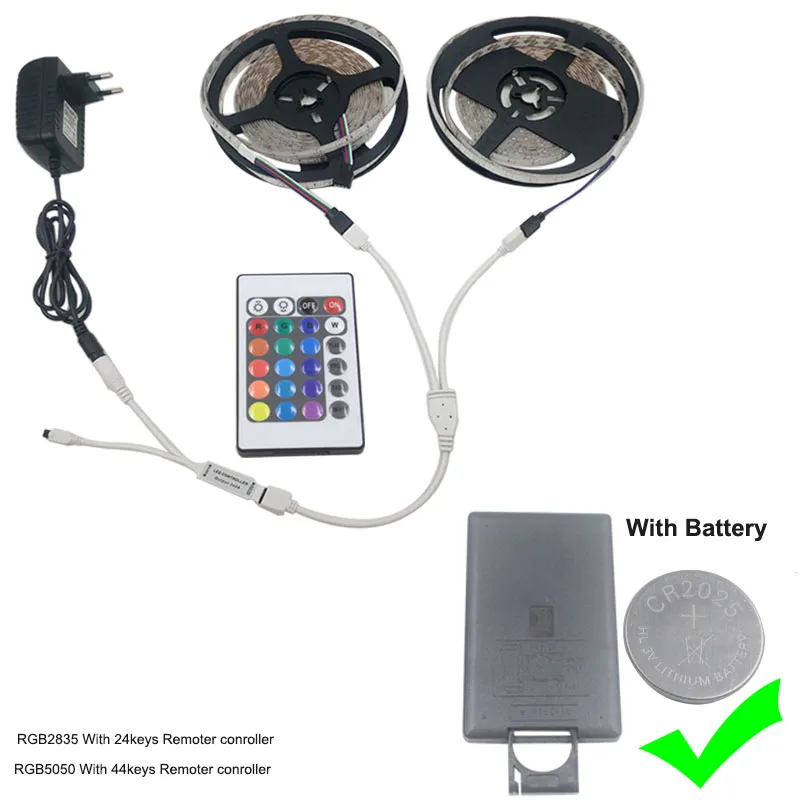5 м 10 м гибкий светодиодный светильник RGB SMD 5050 2835 12 В постоянного тока для украшения дома светодиодный диодный светильник tiras+ комплект светодиодных лент с вилкой европейского стандарта - Испускаемый цвет: 10m With battery