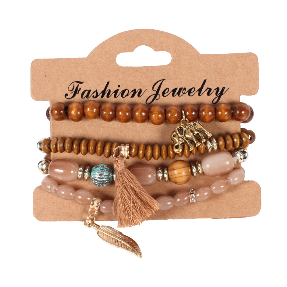 4 шт./компл. браслет с бусинами из дерева в виде слона|charm bracelets bangles|bracelet wooden beadstassel