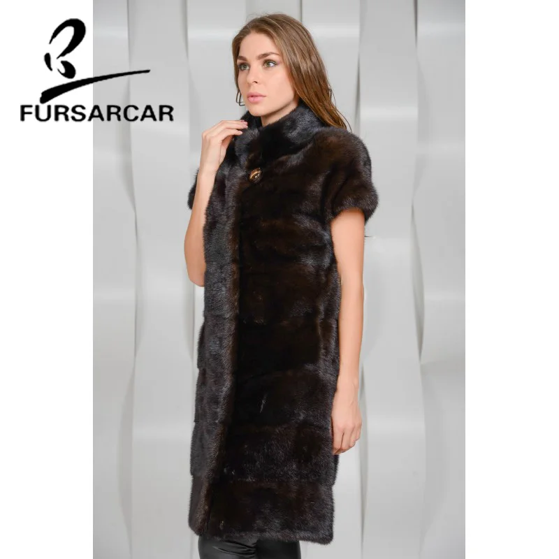 FURSARCAR Новый реального норки жилет Для женщин зимние длинные Стиль с меховой