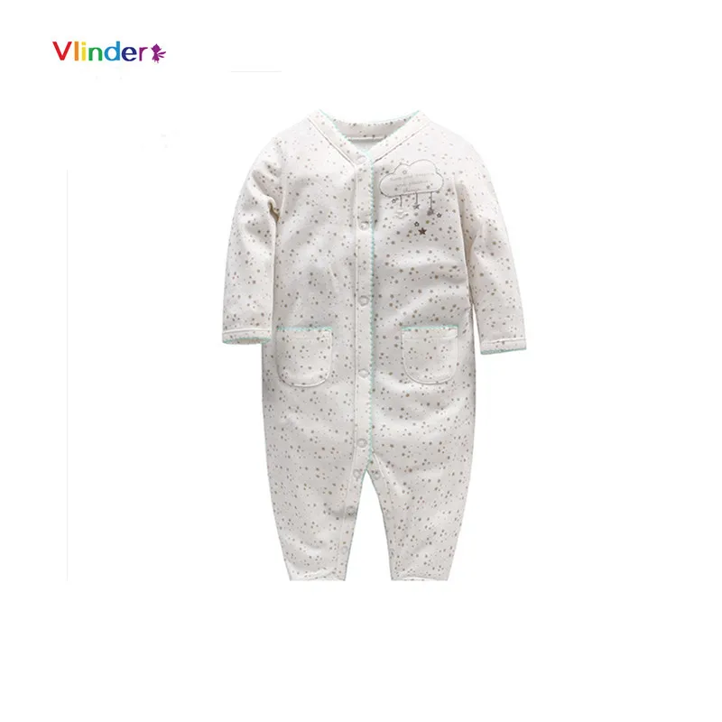 Footless Vlinder/Новинка года; Комбинезон для маленьких девочек; комбинезон для новорожденных с принтом звезд, облаков, пуговиц, карманов, рукавов; Пижама для младенцев; хлопковый плотный длинный комбинезон - Цвет: Footless