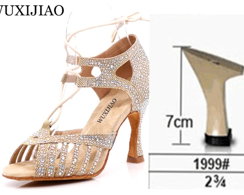 Glod heel 7cm Wuxijiaonew красный и золотистый; Flash ткань Сальса Обувь для танцев мягкая подошва Латинской кизомба Танго бальных Обувь для танцев на высоком каблуке 6/7. 5/8. 5/10 см - Цвет: Glod heel 7cm