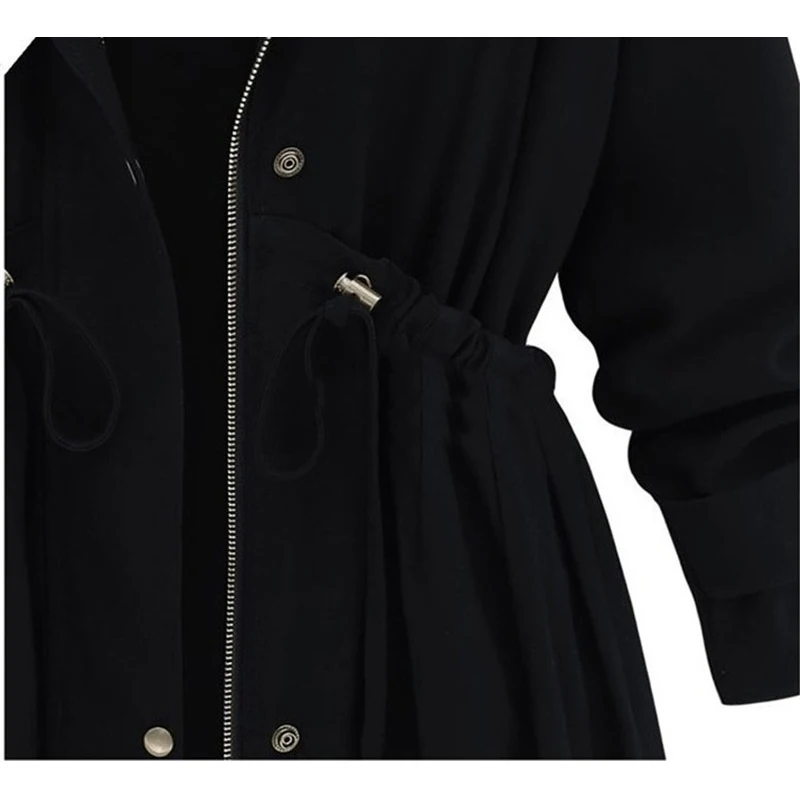 

2019 Spring Autumn Windbreaker Female Trench Coats Women New Long Sleeve Casual Black Hooded Outerwear Top Large Size 4XL R748