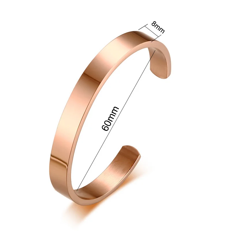 Rose Gold 8mm 60mm Vnox, гравировка, персонализированная пара браслетов-манжет для мужчин и женщин, браслет из нержавеющей стали, классический браслет для влюбленных, сделай сам, ювелирное изделие, подарок - Окраска металла: Rose Gold 8mm 60mm