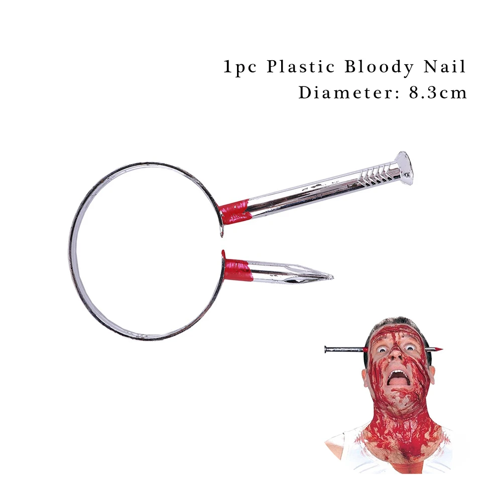Bloody Nail Tronzo Хэллоуин кровавый нож игрушка декор для Хэллоуина, вечеринки ножницы игла для ногтей через голову пластиковый обруч для головы пугающая маска - Цвет: Bloody Nail