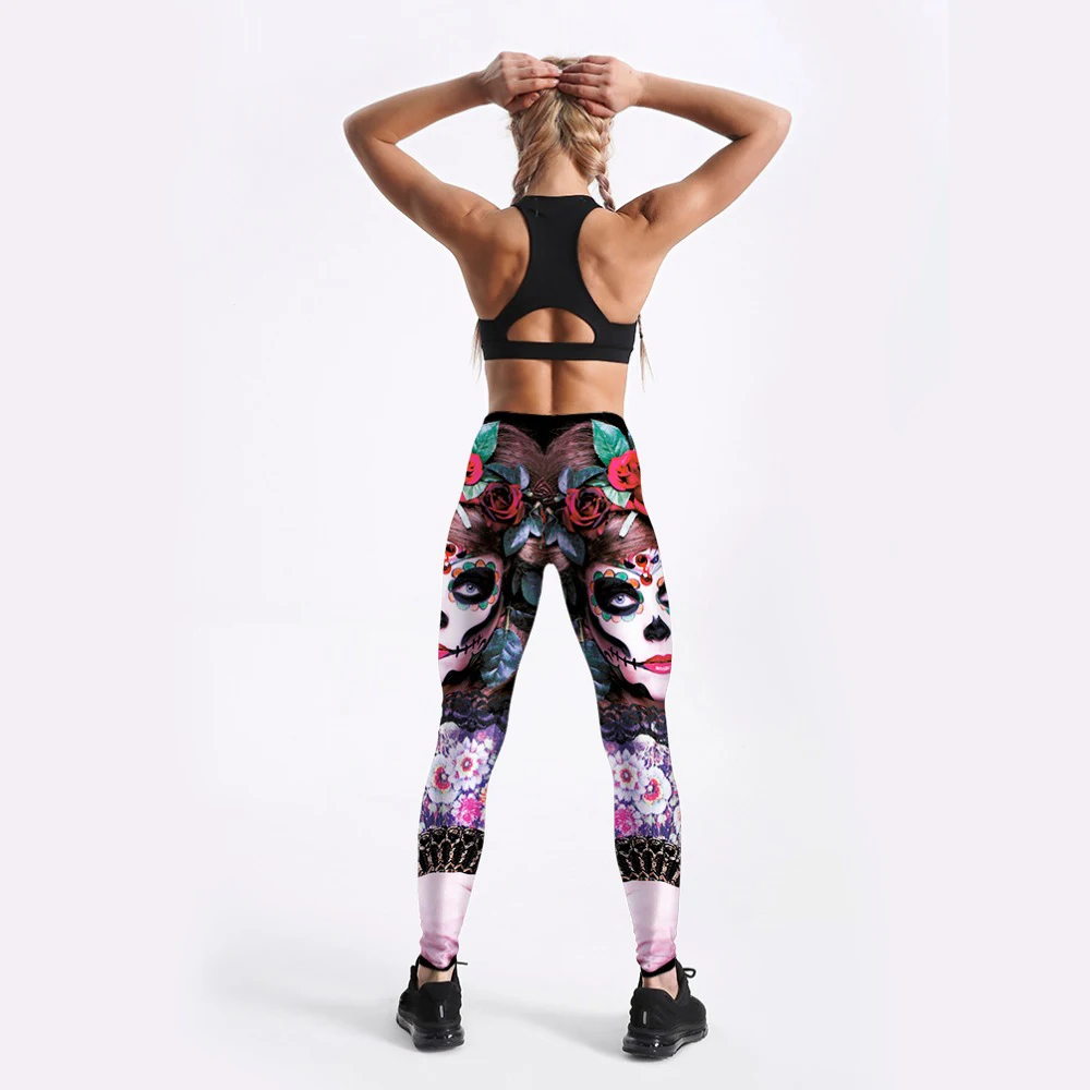 XAXBXC 3970 Halloween rose clown Prints Fitness Workout Push Up Women Leggings Slim Sexy Female Pencil Pants Plus Size | Женская одежда
