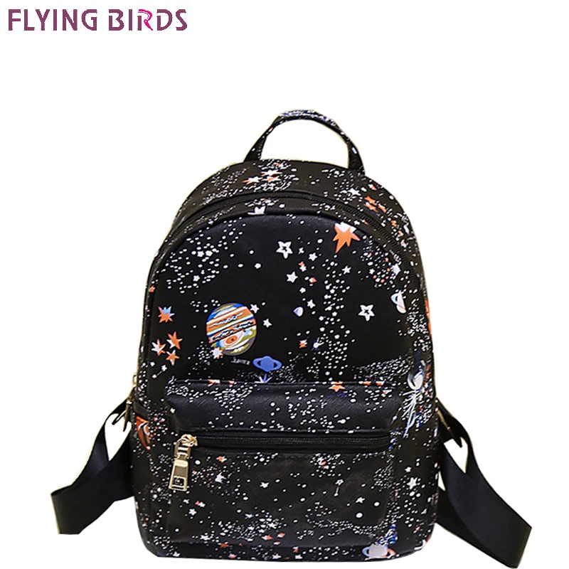 Женский кожаный рюкзак с принтом летающих птиц и звезд Mochila школьные сумки для