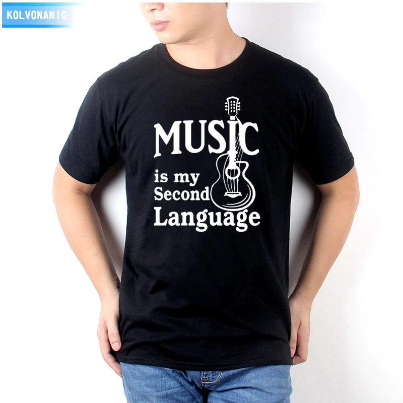

KOLVONANIG 2021 Summer Dresses Men's Printed T-Shirt Music Is My Second Language Hip-Hop Short Sleeve O-Neck Tee shirt Plus Size