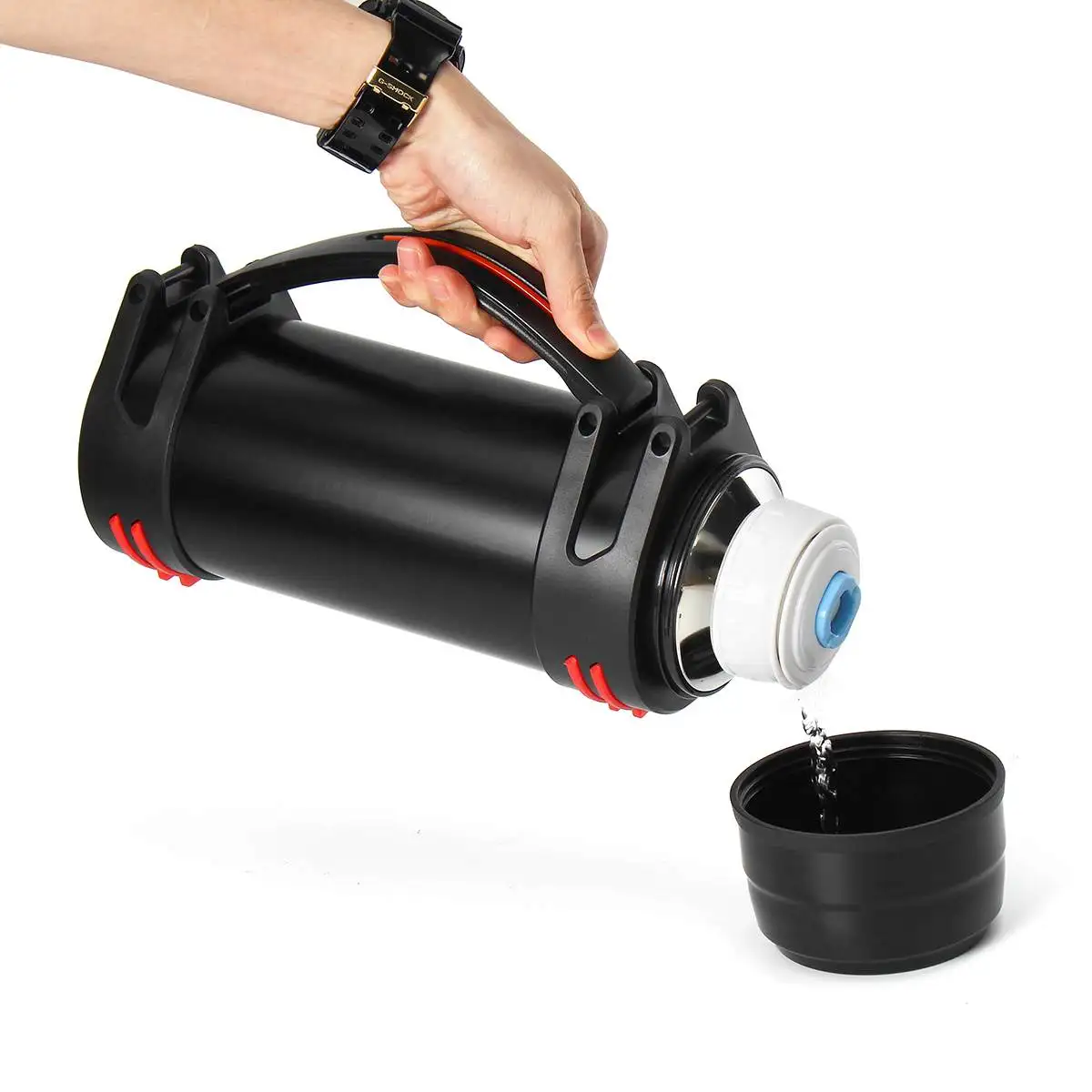 Черный YKPuii 2000ml 3 Colors Stainless Steel thermoses Bottle Cup Ourdoor Sport Travel Mug Insulation Pot Vacuum Flask For Coffee Tea - Цвет: Черный