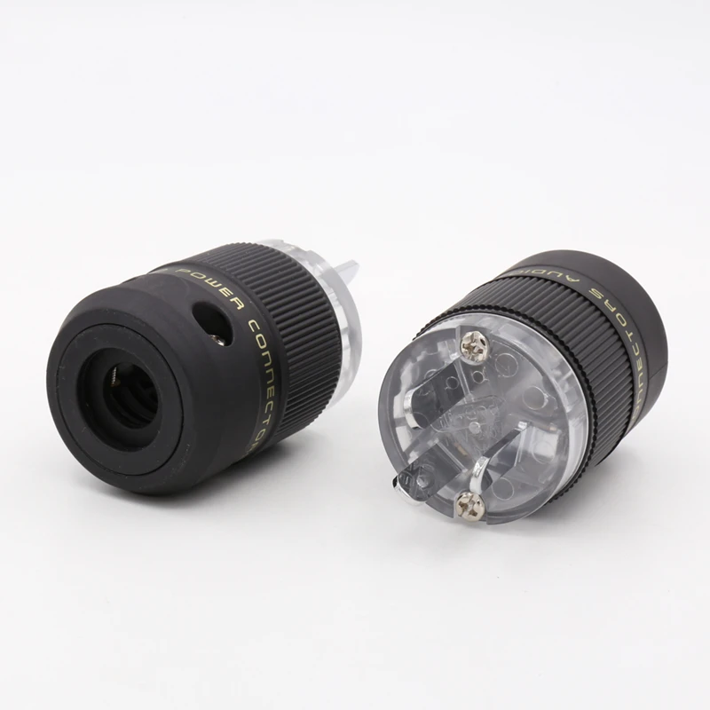 2pcs Transparent Rhodium AU Mains Power Plug Male Copper Connector Cable Cord 3 Pin HiFi