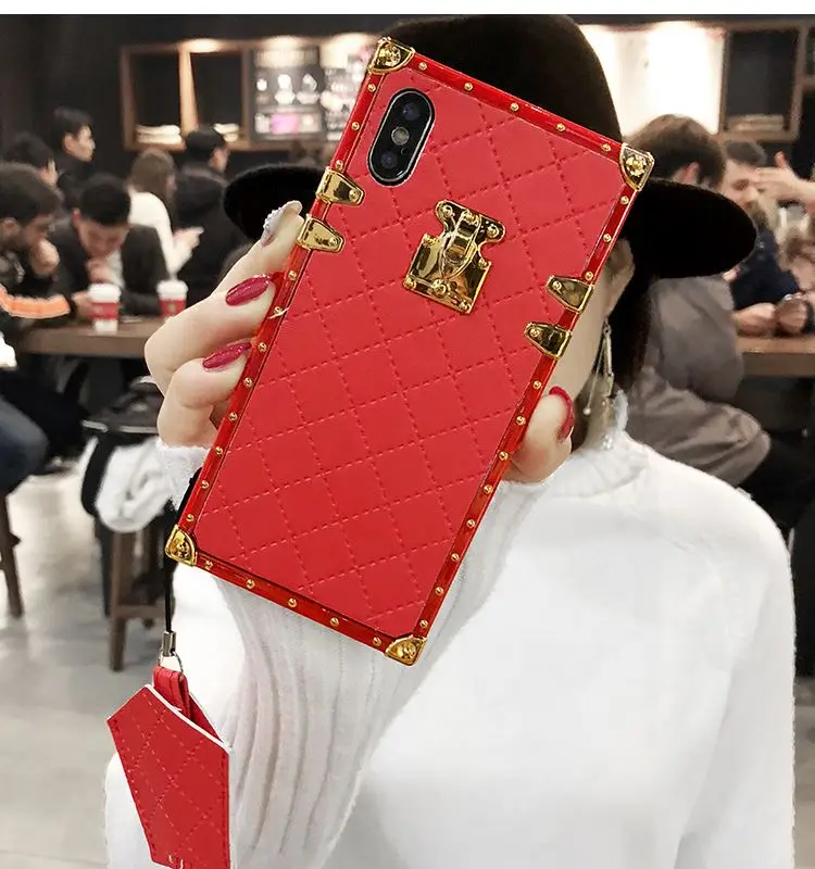 Чехол для телефона для iPhone 11 Pro XS Max XR X 8 7 6 6S Plus винтажный Роскошный чехол из искусственной кожи с заклепками и квадратной решеткой