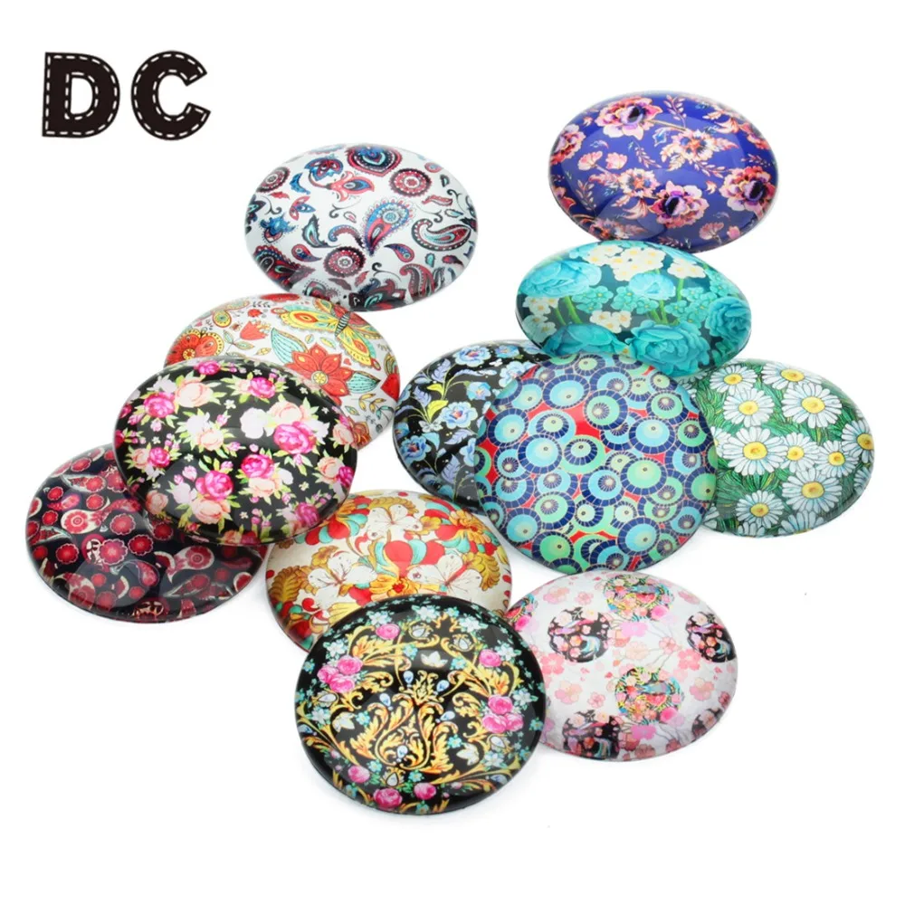 DC 20pcs/lot 10 12 14 20 25mm Round Flower Photo Glass Crystal Cabochon Dome Fit Women Bracelet Necklace DIY Jewelry Makings | Украшения и