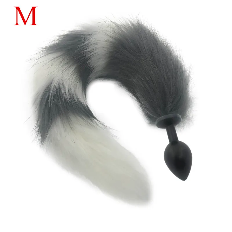 Анальная пробка SML металлическая вставка мягкая анальная с лисьим хвостом