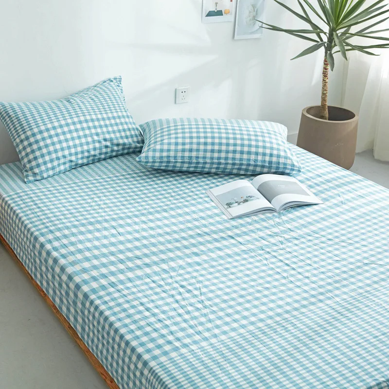 Washed Cotton Striped Printing Sheet Mattress Cover With Elastic Band Simple Comfortable Bedding Linens Home Textile | Дом и сад