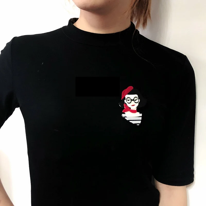 

ZiccoWong New Design Fashion Glasses Girl Brooch Pins For Women Acrylic Cartoon Cute Figure Brooch Pins Lapel Wedding Party Gift