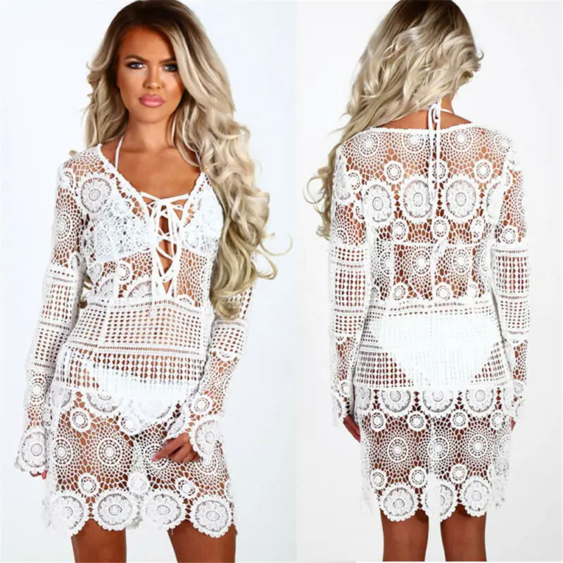 2019 сексуальный женский купальный костюм кружевное вязаное крючком бикини