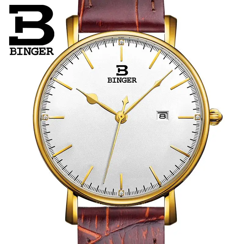 Швейцария Бингер женские часы люксовый бренд кварцевые кожаный ремешок