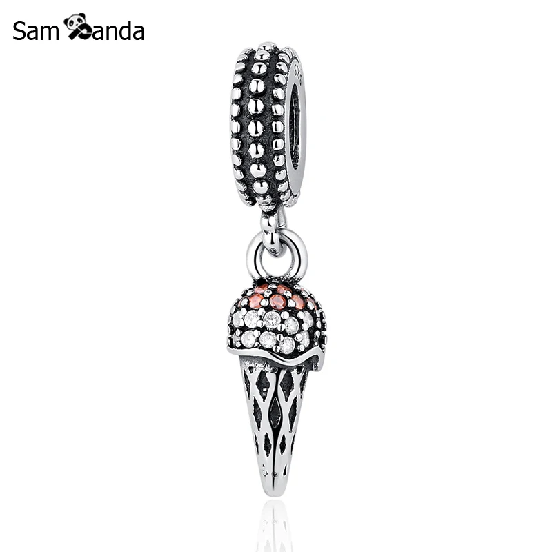Аутентичные 925 стерлингового серебра Шарм из бисера сладкий мороженое Талисманы