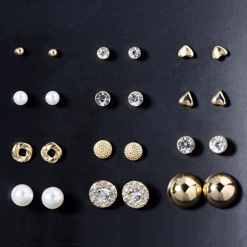 12 пар/комплект женские круглые серьги гвоздики|12 pairs|earrings setset fashion |