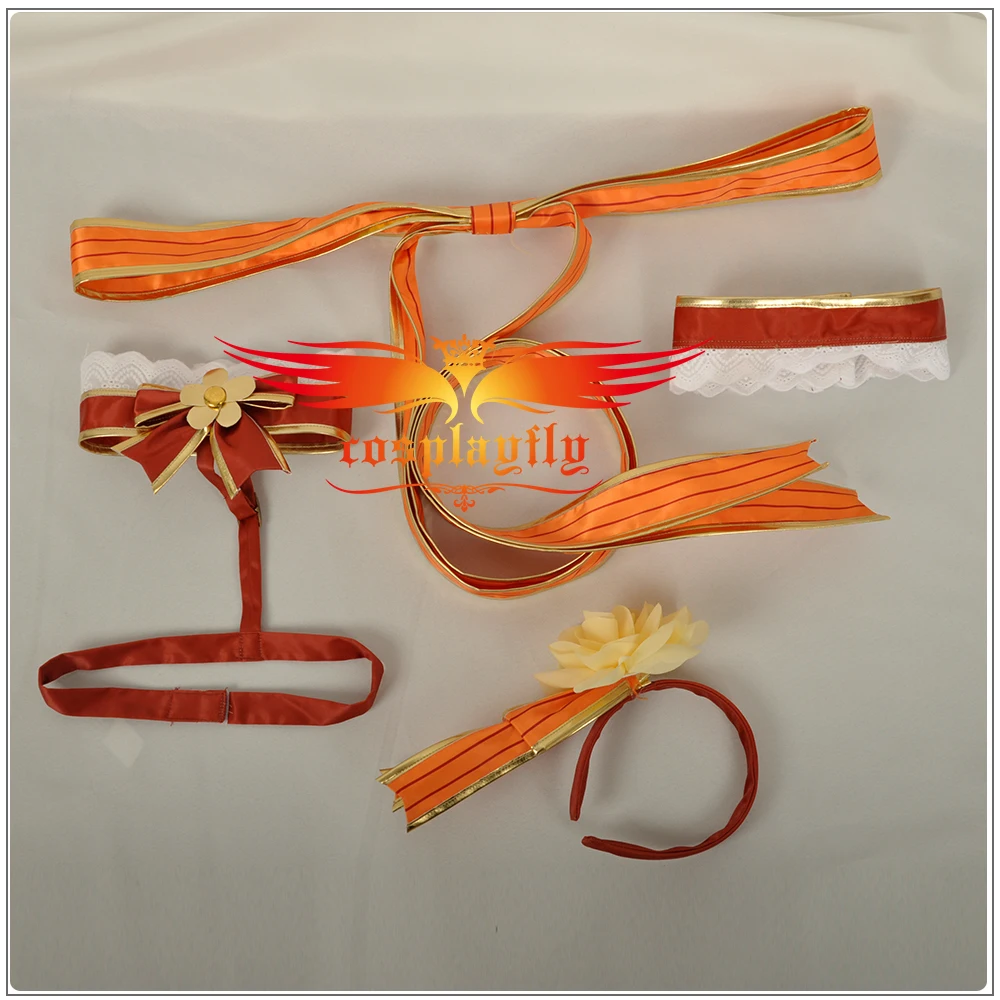 

Love Live Kousaka Honoka Gown Bouquet Flowers Awakening Cosplay Costume Party Dress Orange Plaid Skirt Women Stockings Hairband