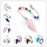 100 unique silver plated hexagon pyramid pendulum pendant many style stone with chakra beads chain amulet jewelry