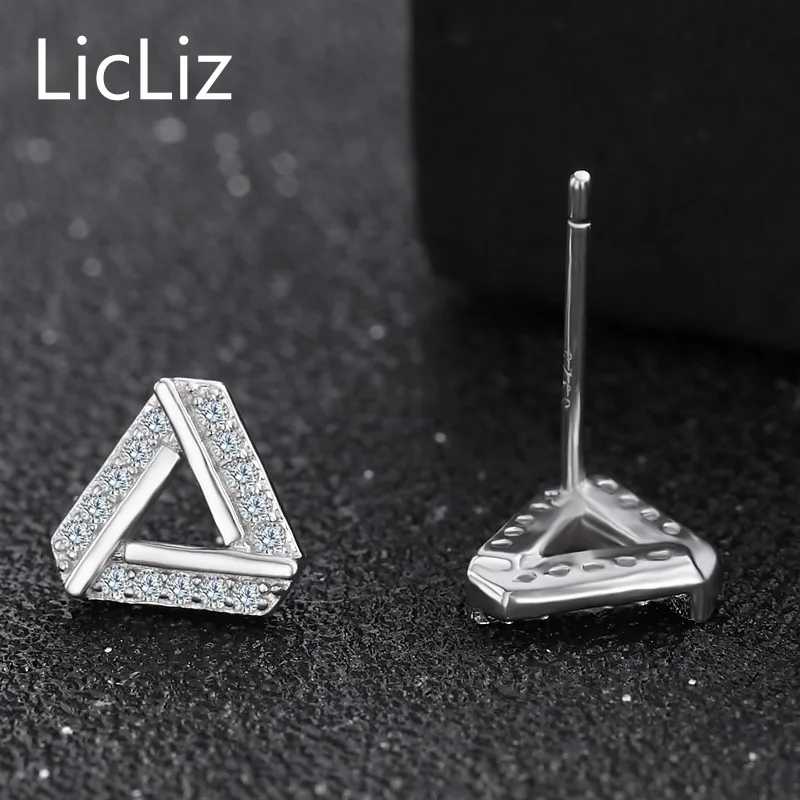 LicLiz 925 Sterling Silver Triangle Earrings For Women Post Ear Piercing Studs Geometric Pave Cubic Zirconia Stud Earings LE0338 | Украшения