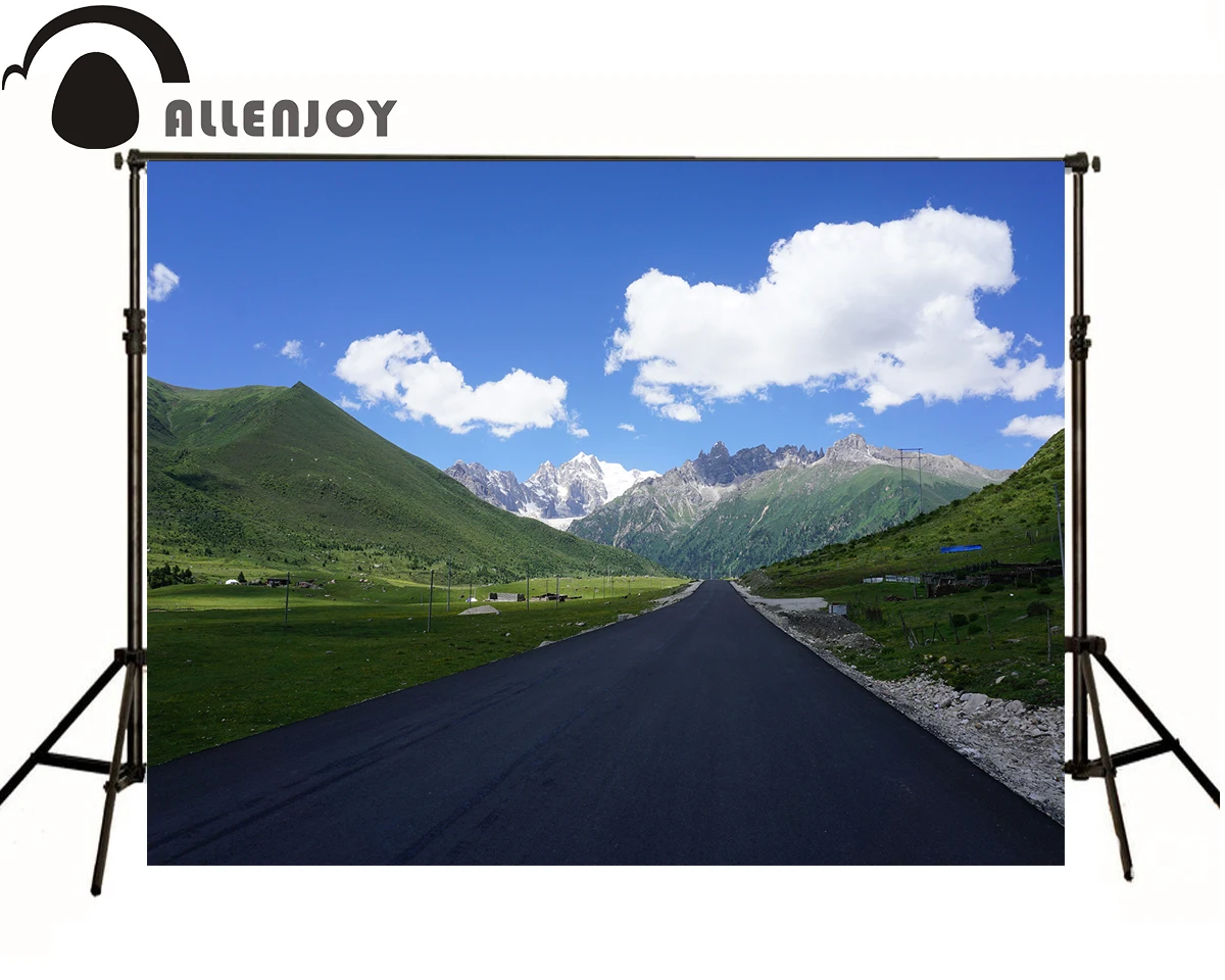 Фон для фотосъемки Allenjoy с изображением заснеженной дороги голубого неба и белых