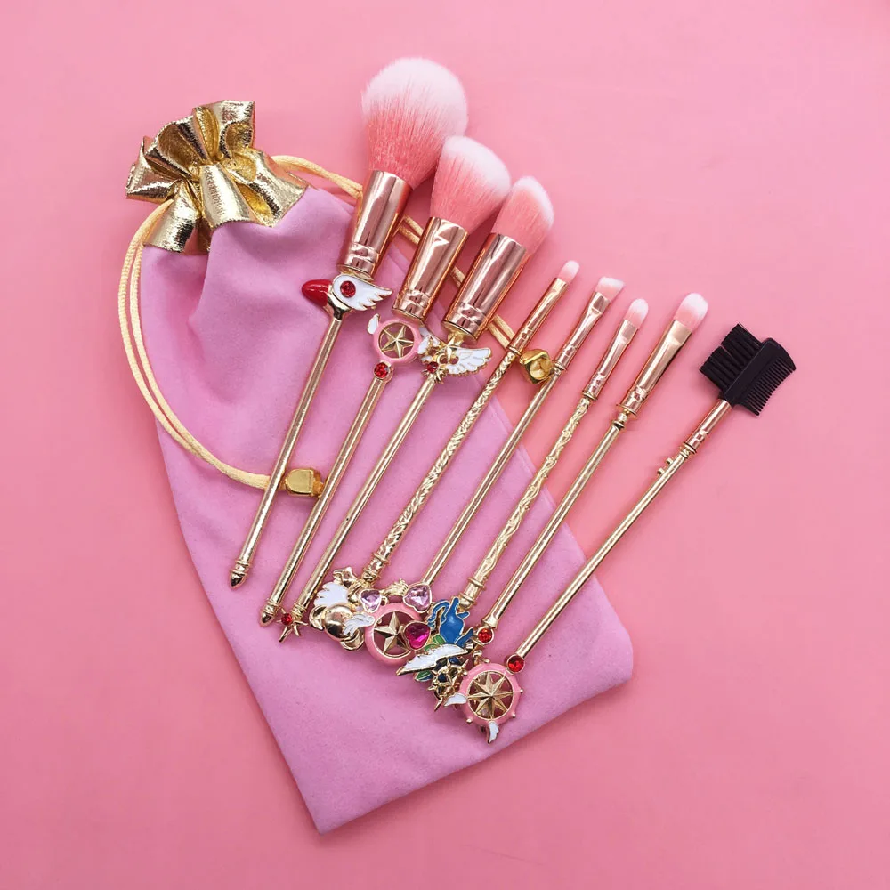 8pcs sailor moon 5 шт., розовые кисти для макияжа, фиолетовая пудра, кисть для румян, милый Сейлор Мун, Кисть для макияжа со звездой, палочка, мягкие волосы, лучший подарок для женщин на Рождество - Handle Color: 8pcs sailor moon