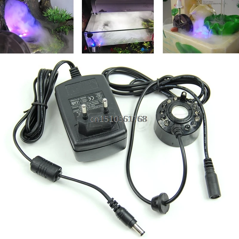 

Ultrasonic12-LED Pond Mist Maker Fogger Water Fountain 3-Color Light EU Plug #Y05# #C05#