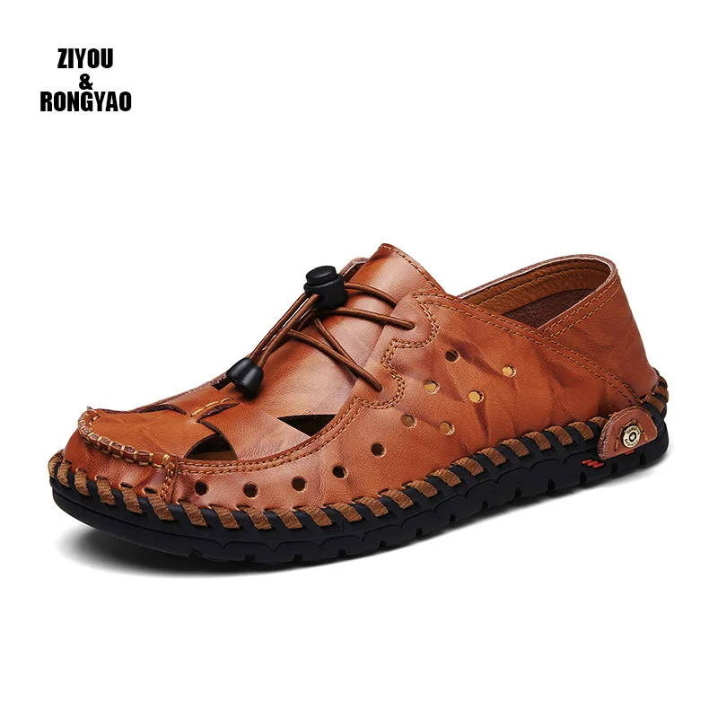 

Casual Soft Sandals Split Leather Men Shoes Summer New Large Size 38-46 Men Sandals Fashion Men Leisuer Slippers