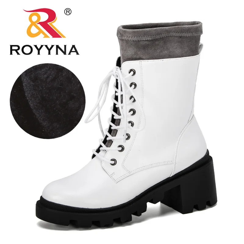 ROYYNA/Новинка года; модные женские ботинки; байкерские ботинки на плоской подошве со шнуровкой; женская обувь; Botas; удобные зимние ботинки; Feminimo - Цвет: White gray