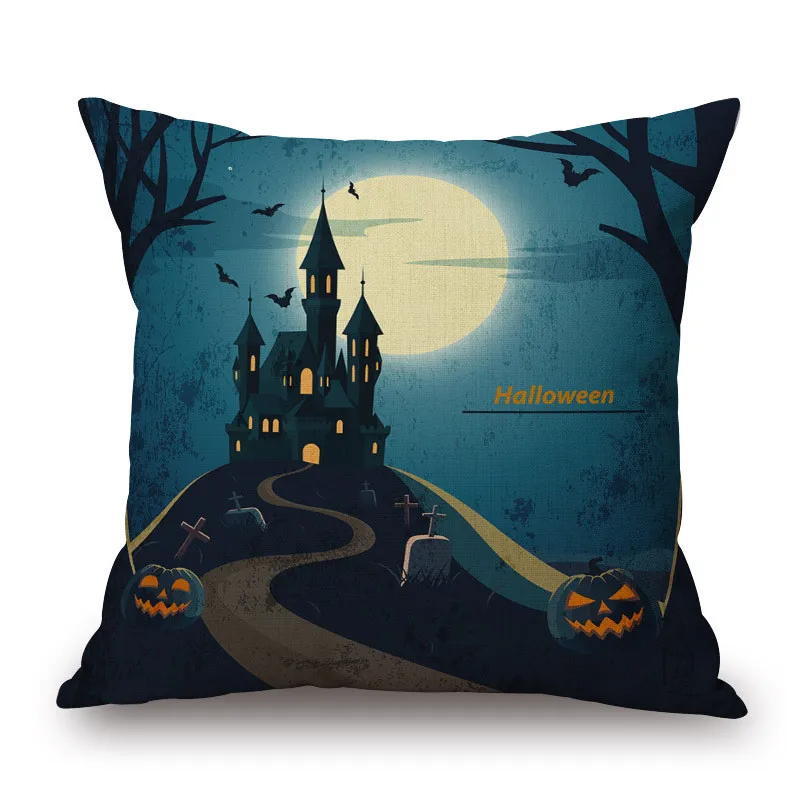 Halloween Decorative Sofa Pillows Cotton linen Trick Party Decoration Patio Cushion Pumpkin face Castle car | Дом и сад