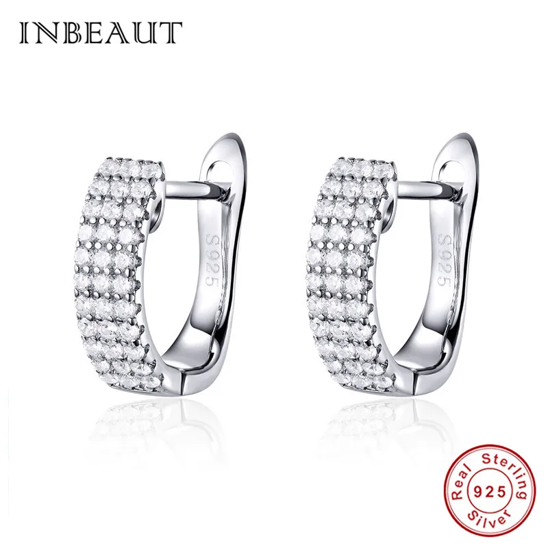 INBEAUT 925 пробы серебряные женские белые и зеленые зрикон круглые серьги-клипс Серебро 925 Оригинальные CZ серьги трендовые ювелирные изделия - Окраска металла: se560-1