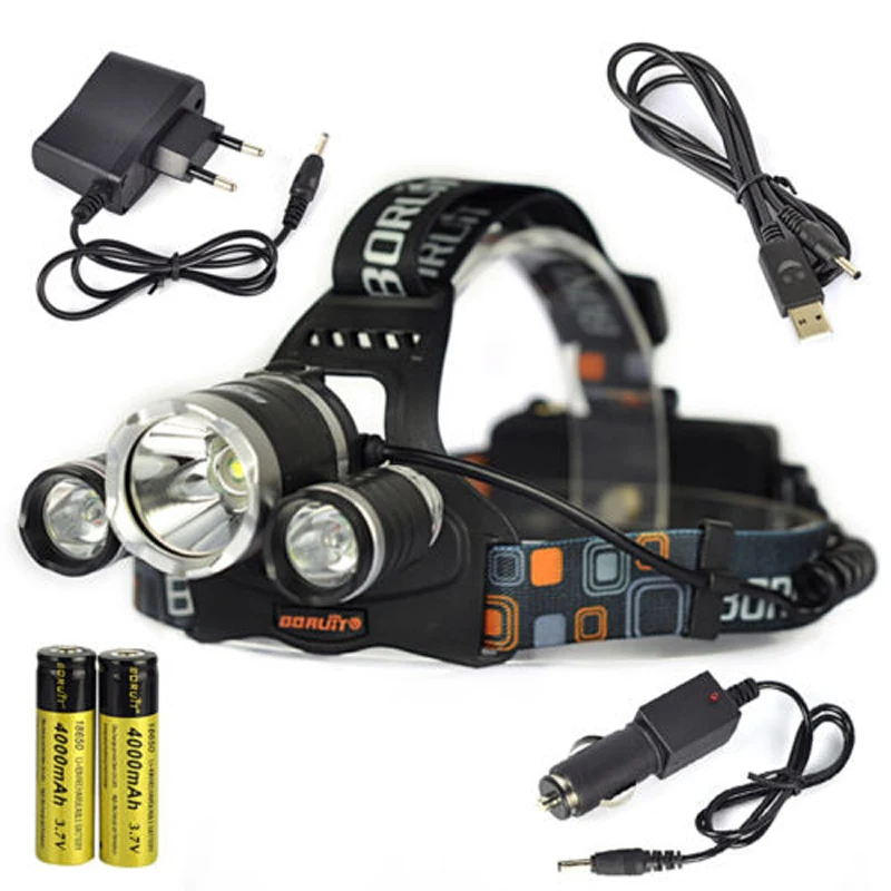 BORUIT 6000LM 3x XM L T6 светодиодный налобный фонарь + 2X18650 AC/USB/Автомобильное зарядное