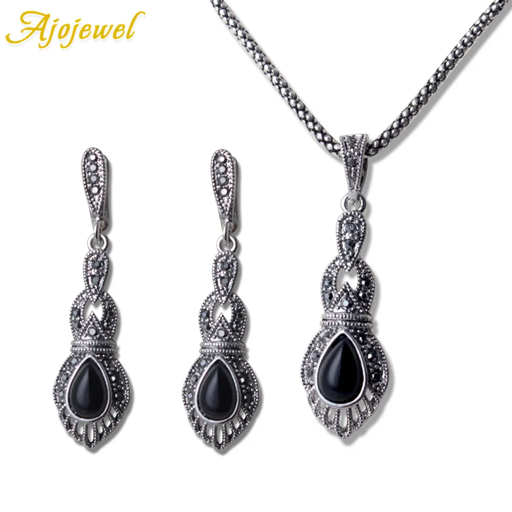 Ajojewel капли воды черный/оранжевая Смола винтажные длинные серьги ожерелье