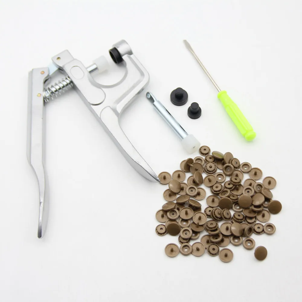 U Shape Fastener Snap Pliers 150 Set T5 12mm Round Plastic Resin Buttons Fastener Press Stud Baby Clothes Machine Sewing Tools