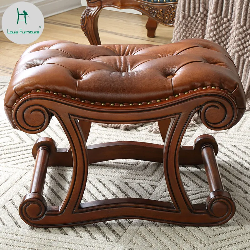 

Louis Fashion American Rocking Chair Ottoman Solid Wood Leather Shoe Change Ottoman European for Stool Door