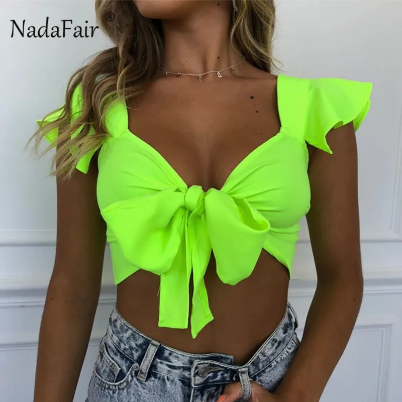 Женский неоновый Топ FSDA с перекрестными ремешками и глубоким треугольным