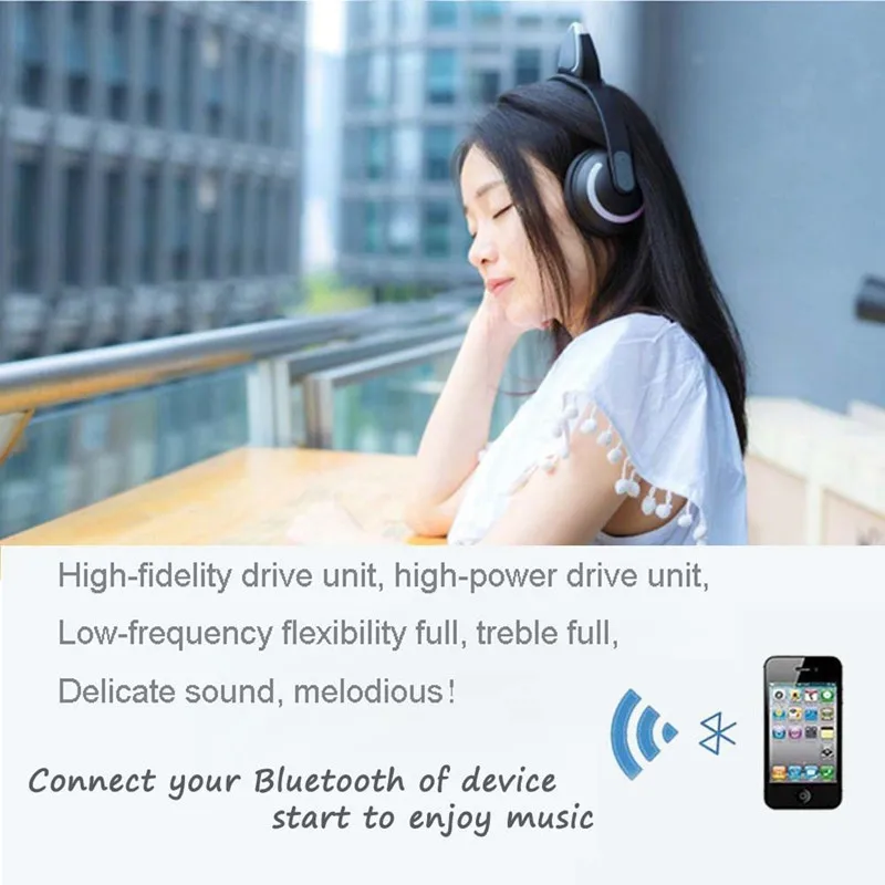Беспроводные bluetooth наушники с кошачьими ушками ihens5 C5 складной светодиодный