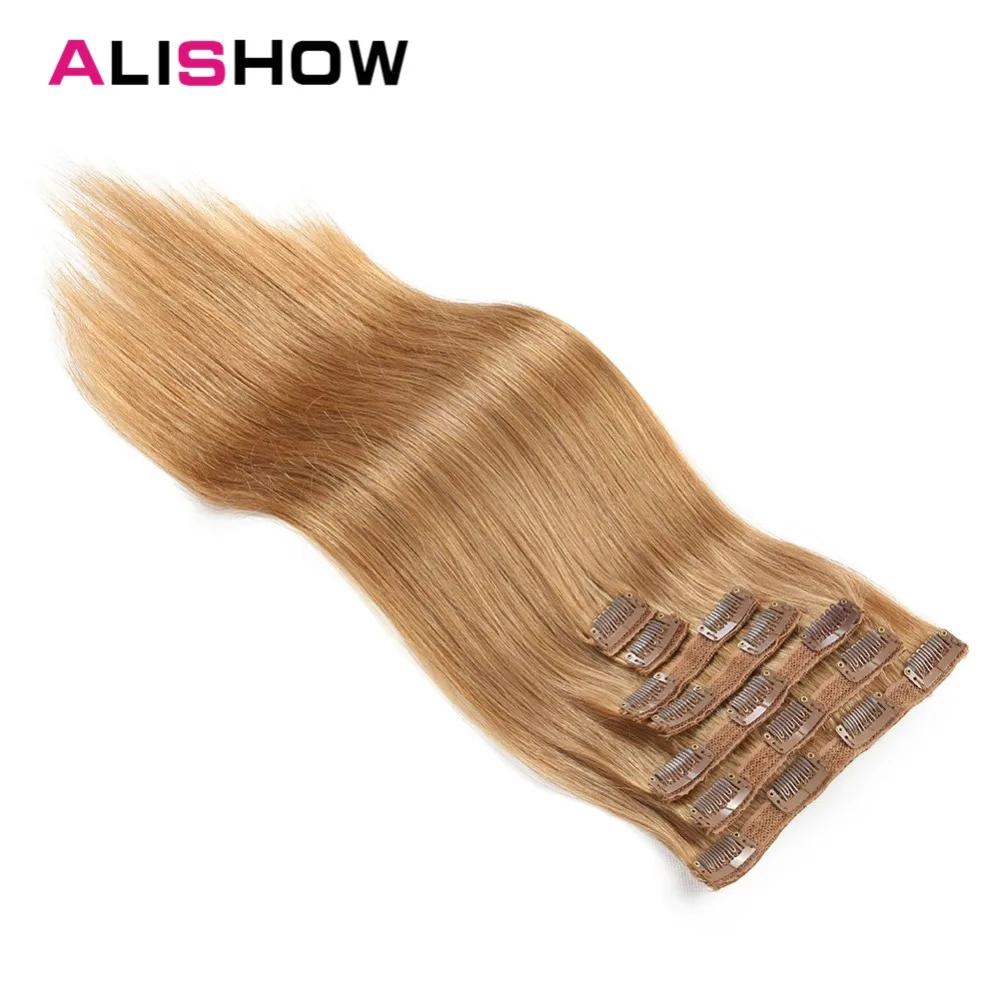 Alishow человеческие волосы для наращивания 100 г клип в remy волосы прямые сложенные пополам волосы настоящие человеческие волосы светло-коричневый 7 шт