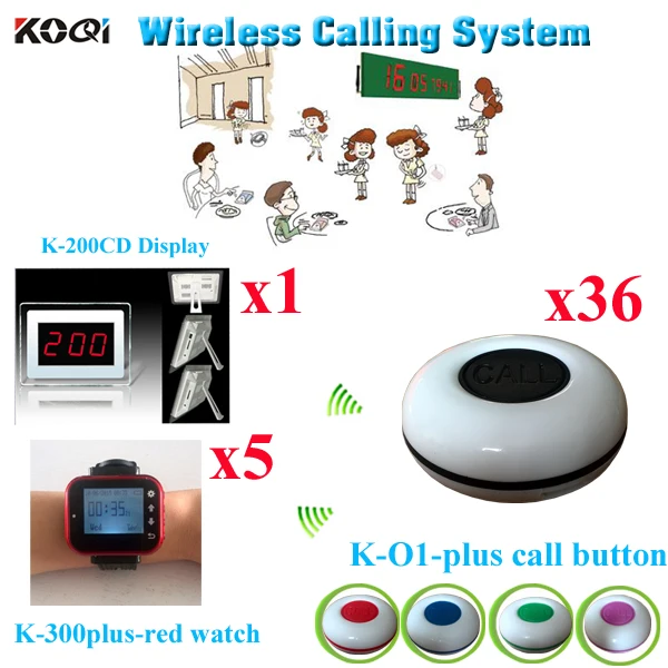 

Wireless Customer Calling System Hot Waiter Call To Restaurant Wristwatches Call Service( 1 display with 5 watch and 36 buzzer)