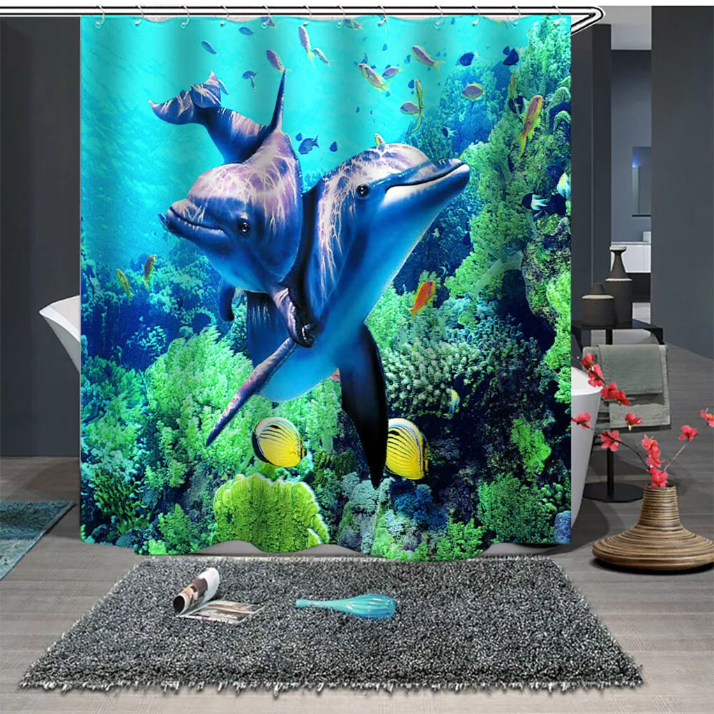 Занавеска для душа Ouneed с принтом цветов и океана занавеска ванны/туалета 12