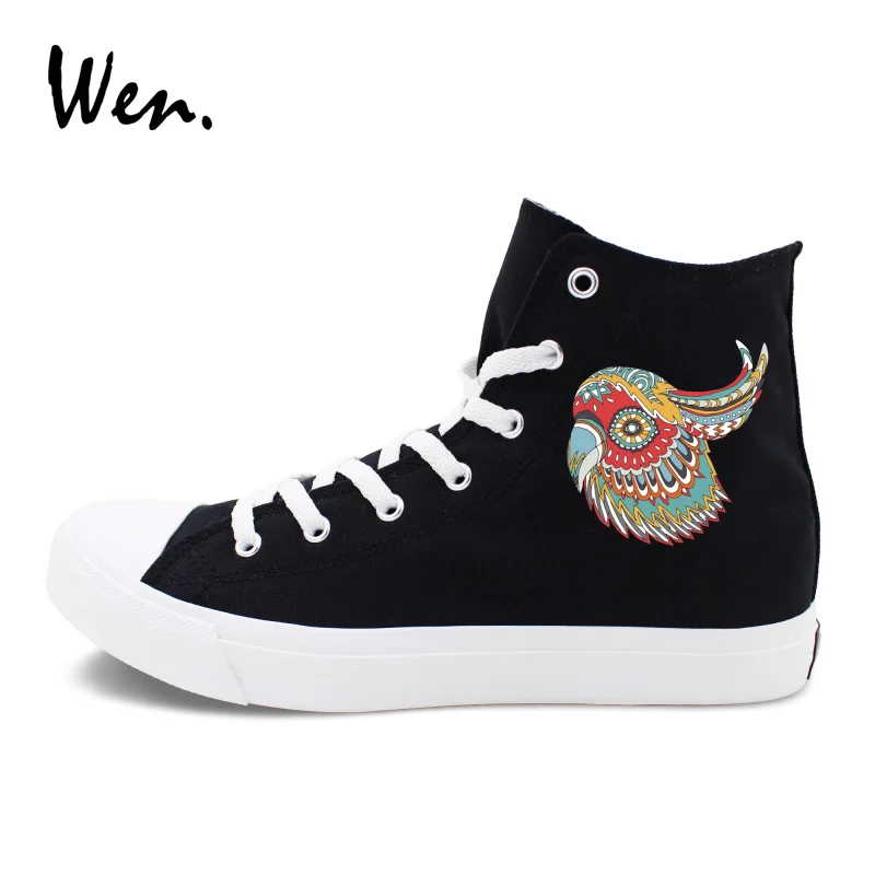 Wen Black Men's Skate Shoes Original Creative Colorful Parrot Image Design High Top Canvas Women's Sports Sneakers Big Size 49 | Спорт