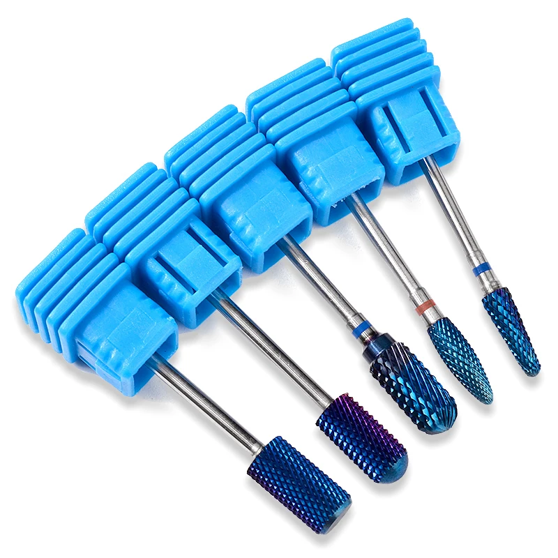 

5 Types Blue Coating Tungsten Carbide Burrs Nail Drill Bits Machine Accessories Milling Cutter File Nail Art Tools