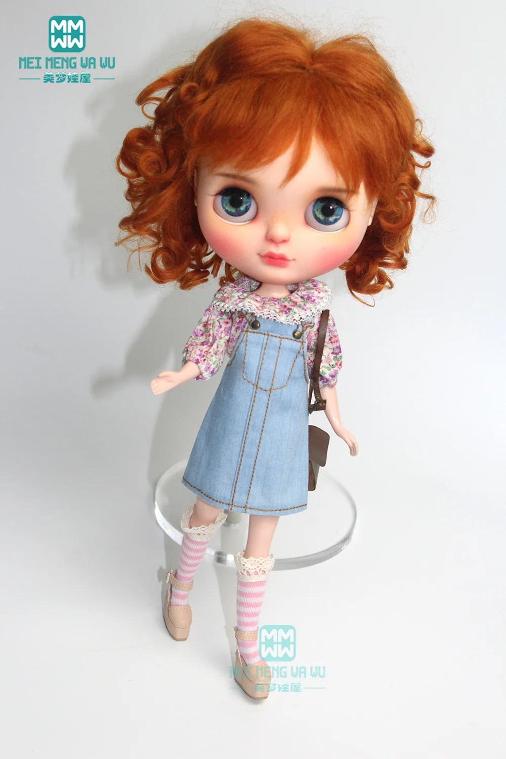 

1PCS Blyth Doll Clothes Casual denim strap dress for Blyth , Azone, obitsu, FR 1/6 doll