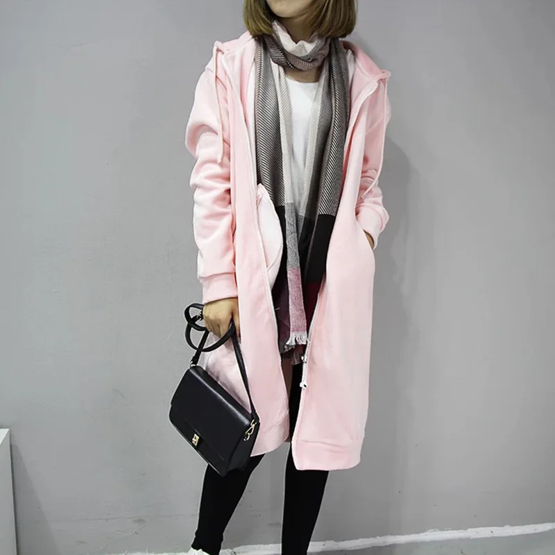 Pink Женские осенние новые толстые теплые с капюшоном базовые пальто куртки повседневные длинные с широкой талией тяжелые пальто для женщин черная зимняя флисовая куртка - Цвет: Pink