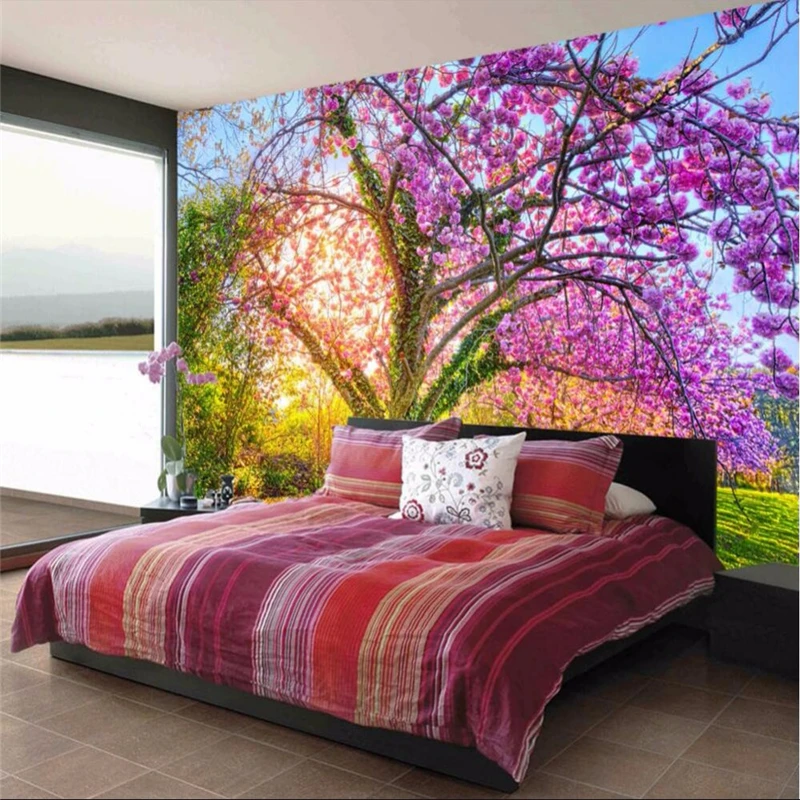 beibehang custom photo wallpaper Beautiful garden cherry blossom tree vines backdrop large murals 3d mural wall paper | Обустройство
